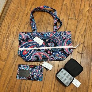 Vera Bradley Mandy 3 piece cotton quilted purse wallet pill case set NWT